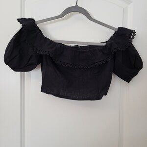 Express Black Cropped Off the Shoulder Top with Ruffle Size XS